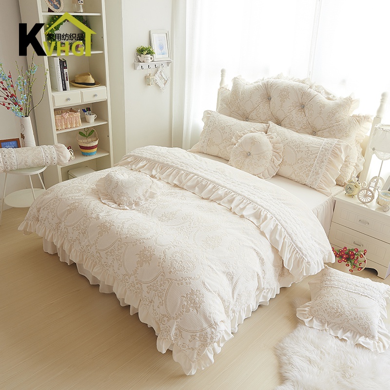 Korean Princess Wind Bed Bedding Four Pieces Winter Coral Suede Warm Flange Suede Crystal Suede Double Face Suede Quilt Cover