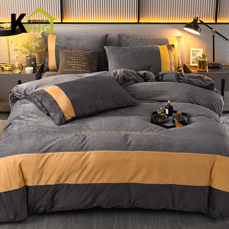 Milk Suede Four Pieces Winter Thickened Coral Suede Double Face Suede Warm Flange Suede Bed Linen Bed Crystal Suede Bed