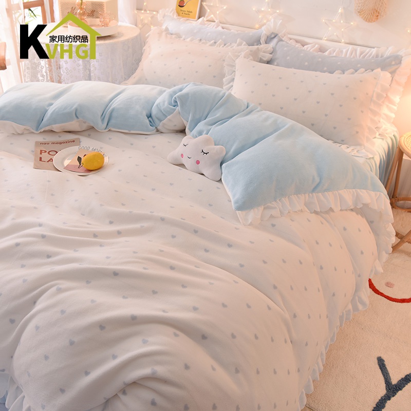 Milk Suede Four Pieces Thick minimalist Luxurious Coral Suede suede Quilt Flannel Bed on Bedding Flannel Winter