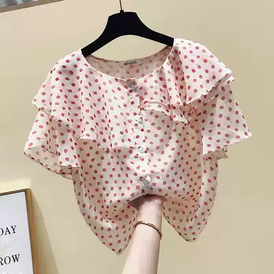 South Korea summer New temperament ruffle polo chiffon shirt short sleeve design sense niche foreign style coat tide