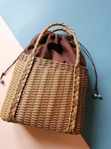 Buddha chanting cat handwoven basket bag paper rattan vintage Hand bag