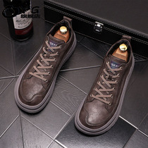 Tide brand leather plus velvet boots mens 2021 Winter New Sports Leisure leather shoes thick-soled Martin boots