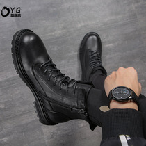 潮牌真皮马丁靴男士高帮英伦冬季2021新款加绒靴子中帮工装雪地靴