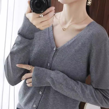 Andy velvet autumn and winter v-neck knitted cardigan for women