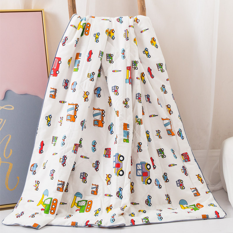 Pure cotton children cool quilted by all-cotton cartoon small car thin quilt kindergarten baby Summer cool by washable