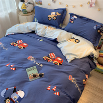 Cotton childrens cartoon four-piece cotton spring and autumn boy excavator car 1 5m bed quilt cover three-piece set