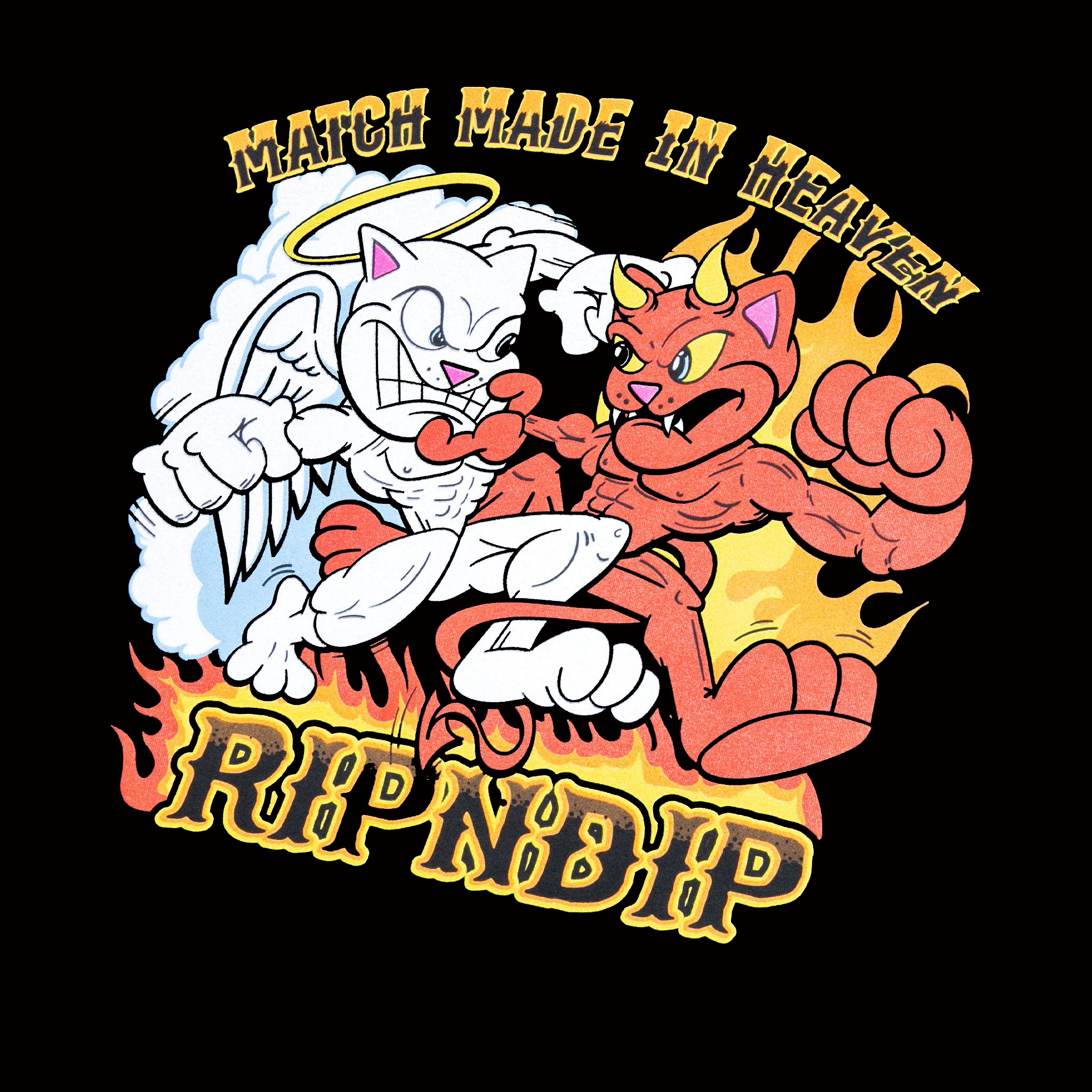 Американский модный бренд RIPNDIP футболка с длинным рукавом с изображением среднего пальца котик-сучка толстой футболки пара, соотношение Match Made In Heaven