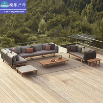 Outdoor rattan Open-air Balcony Outdoor Combined Casual Teak Sofa Villa hotel Courtyard Garden Solid Wood Furniture