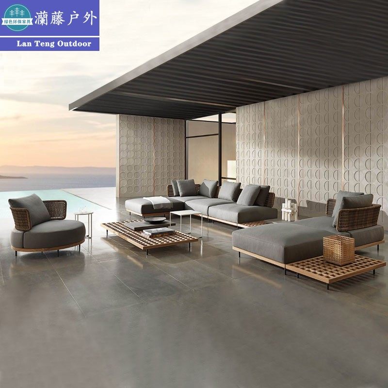 Outdoor Patio Teak sofa Hotel Villa Rattan RATTAN COMPOSITION OUTDOOR OPEN-AIR GARDEN WATERPROOF SUNSCREEN CASUAL HOME INNATE