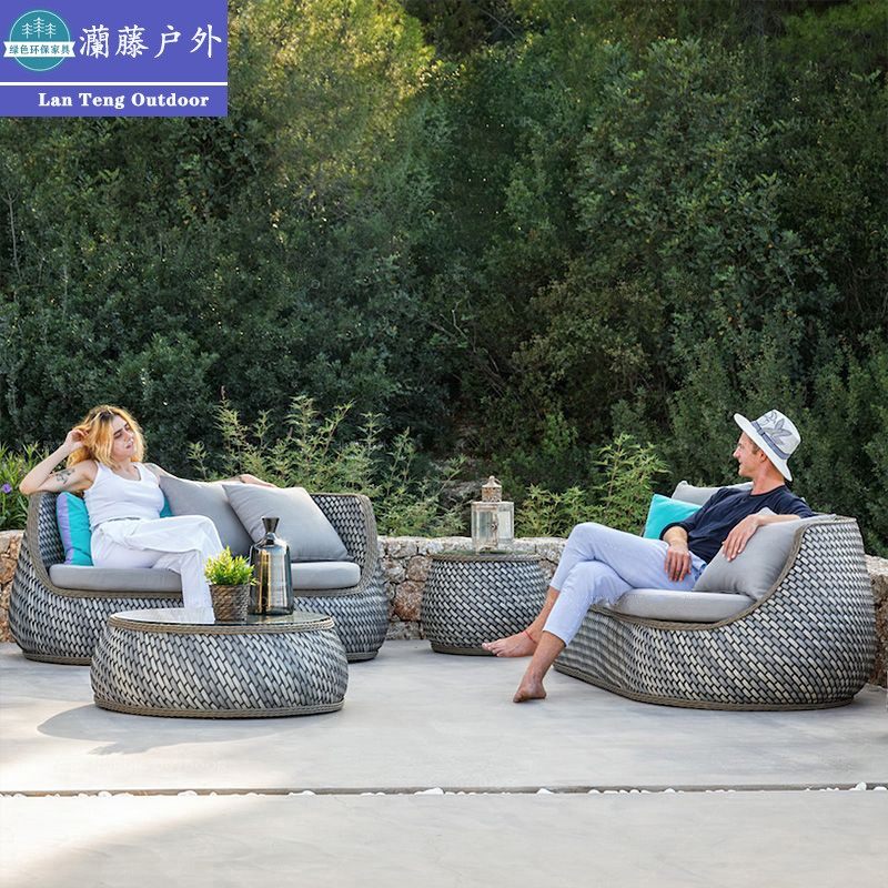 Rattan chair Three sets of outdoor vines Balcony Small Sofa Patio Courtyard Nordic Round Composition Villa Casual Garden Furniture 