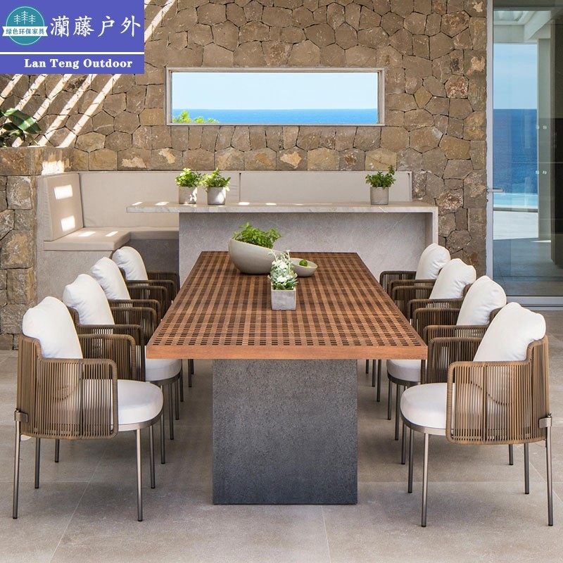 Outdoor table and table solid wood Leisure Courtyard Open-air Garden furniture Furniture Light Lavish Red Balcony Waterproof Sunscreen Teak Combination