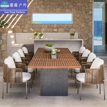 Outdoor Table And Chairs Solid Wood Casual Patio Open-air Garden Furniture Light Lavish Red Balcony Waterproof Sunscreen Teak Combination