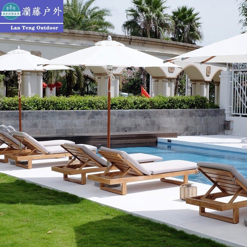 Outdoor lying bed hotel swimming pool beach teak bed courtyard solid wood open-air villa outdoor leisure folding deck chair