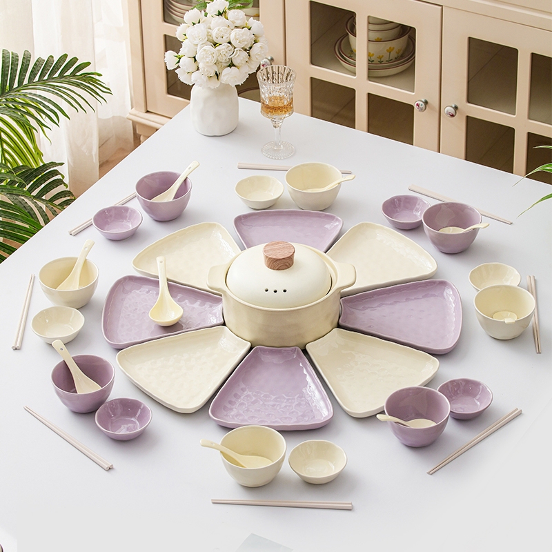 New Year's Eve Dinner Platter Tableware Set, Plates and Bowls Set, Household Bowls and Chopsticks, New Year Reunion Table Hot Pot Side Dishes