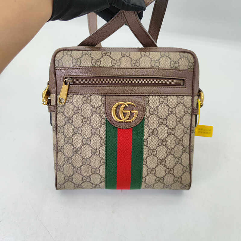 Gucci古驰男士帆布拼皮老花单肩斜挎包17JZ617PPGC:潮流必备,复古与现代的完美碰撞!👜 -二奢男士包-淘宝百科网