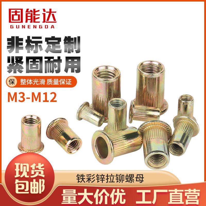 Iron Color Zinc Flat Head Pull Riveting Nut Furniture Riveting Nut Post Pull Riveting Screw Cap Knura M3M4M5M6M8M12