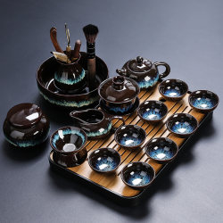Sha Jin set of kung fu tea set Suit For Home Accessible Luxury high-grade tea cup 2025 New arrival kiln ceramic bowl