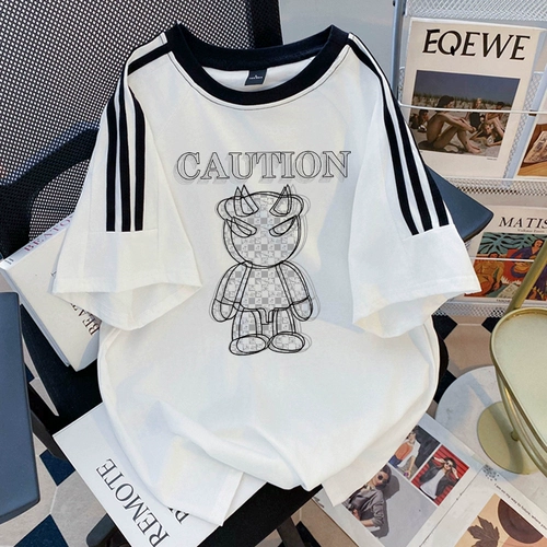 Хлопковая летняя футболка для отдыха для влюбленных, короткий рукав, в американском стиле, оверсайз