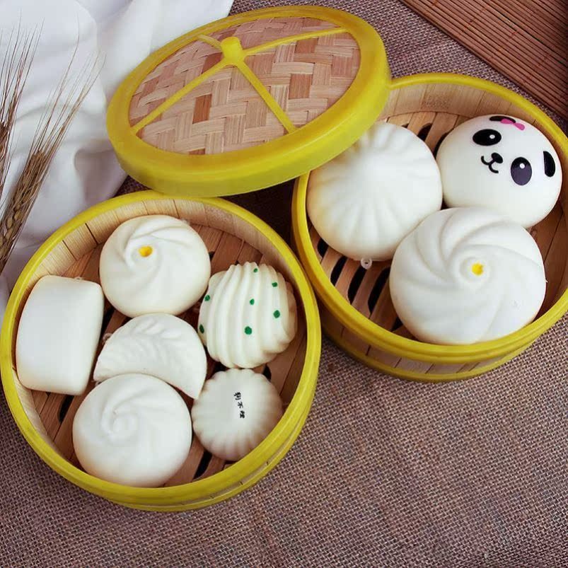 Creative spoof steamed stuffed bun tricky decompression fake stall cute squeeze steamed bun toy simulation artifact food slow rebound