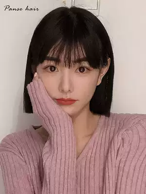 Wig Women's short hair Full headgear short straight hair comic bangs natural real hair bobble real hair wig set