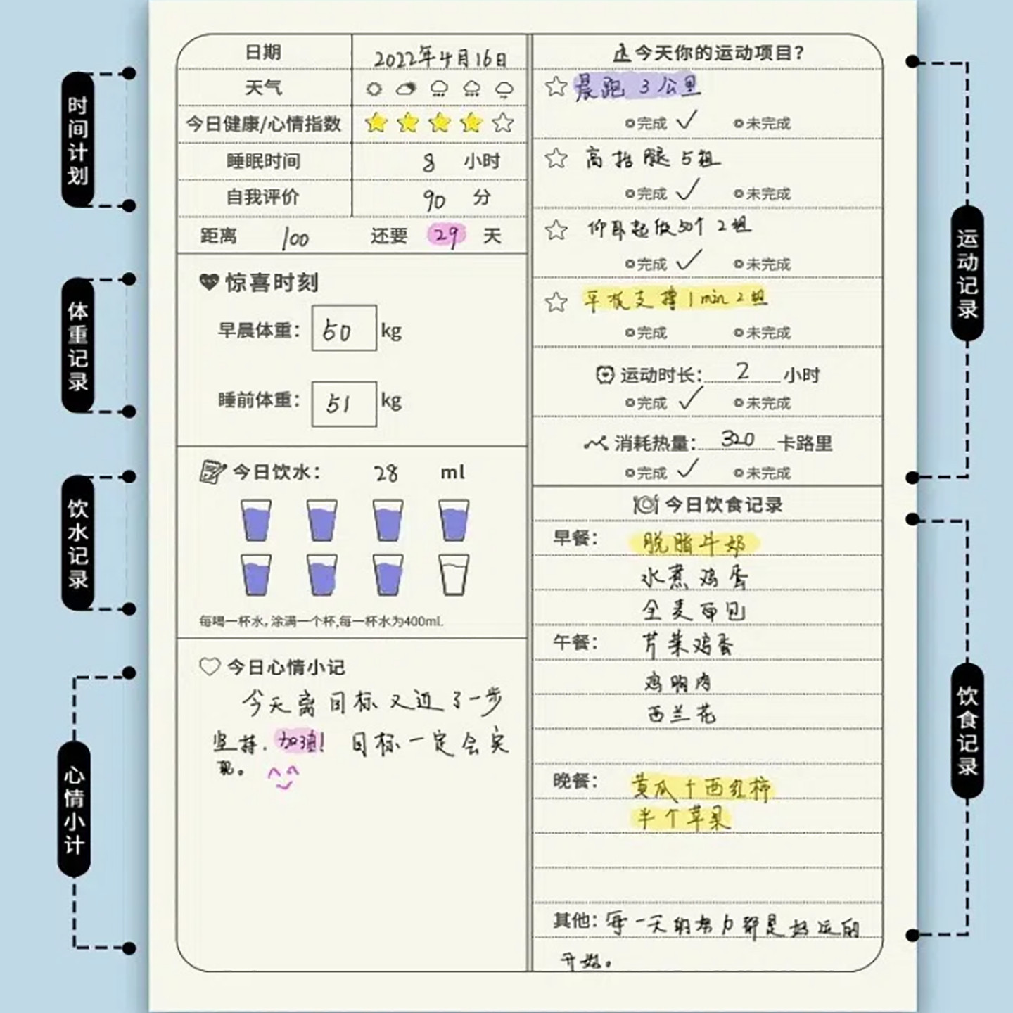 减肥打卡表计划表体重记录瘦身日记本：告别拖延症，变身自律女神！-瑜伽工艺品-淘宝好物网