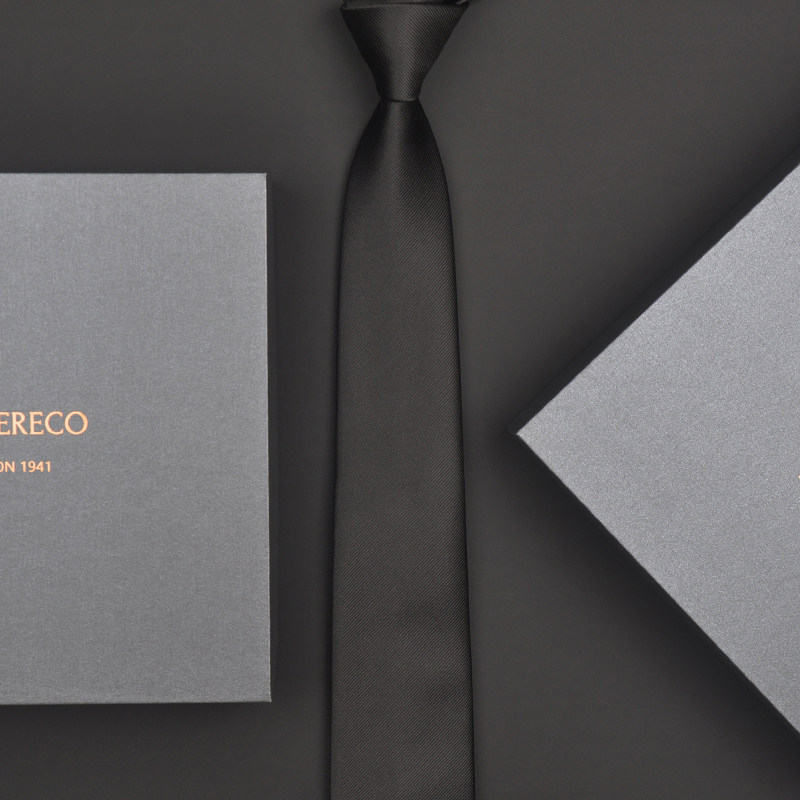 British Vg Men's Casual Business Tie, High-End Formal Wear, No-Tying Lazy Style, Gift Box, Pure Black, Versatile, 7cm