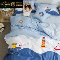 100s Childrens four sets of pure cotton all-cotton boys and girls with baby cartoon bed Girl Hearts Princess Wind Bed Linen Gasawara