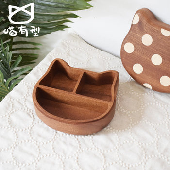 Stuffed autumn x meow stylish cat wooden box cute girl love bento box japanese style dessert nut storage box