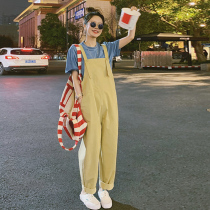 Pregnant woman back with pants suit Summer Korean version straight cylinder wide leg pants pregnant woman Fashion Tt-shirt + back strap pants Two suits