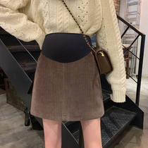 Pregnant Woman Beats Bottom Skirt Autumn Winter Tide Ma Aa Character Half Body Dress High Waist Retro Light Core Suede Short Skirt Wrap pregnant woman Totbelly dress