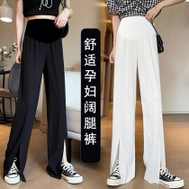 Pregnant Woman Pants Summer Snowspun Tennis Net Red Thin pituitary open fork wide leg pants Pregnant Woman Boomer Loose Conspicuously Slim Drag Pants