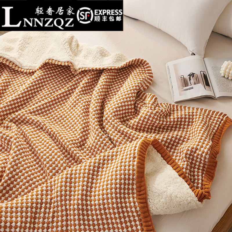 Nordic Minimalist Double Layer Blanket Quilt Winter Thickened Warm Blanket Bed Linen Lamb Suede Sofa Cover Blanket Afternoon Blanket