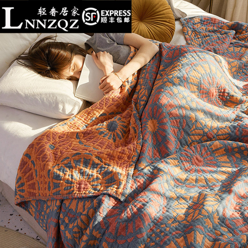 Soft cotton four-layer gauze towel quilt summer cool quilt single double blanket couple adult cotton nap blanket