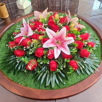 Hotel round table flower large round table middle decorative flower artificial turf turntable flower plastic placement simulation flower