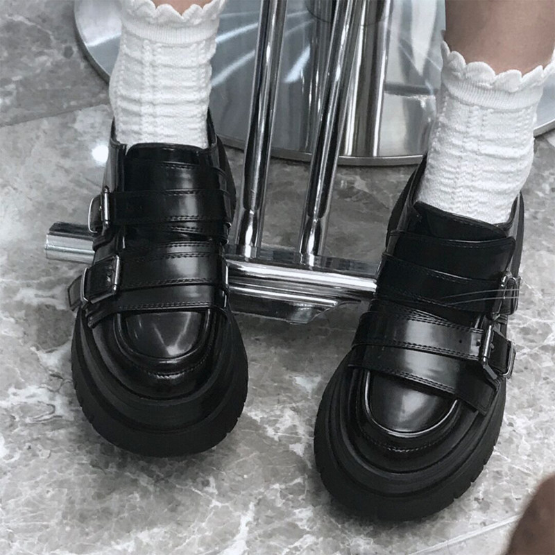 Small leather shoes women's summer thin section 2021 new Japanese jk thick-soled loafers black buckle round toe muffin shoes