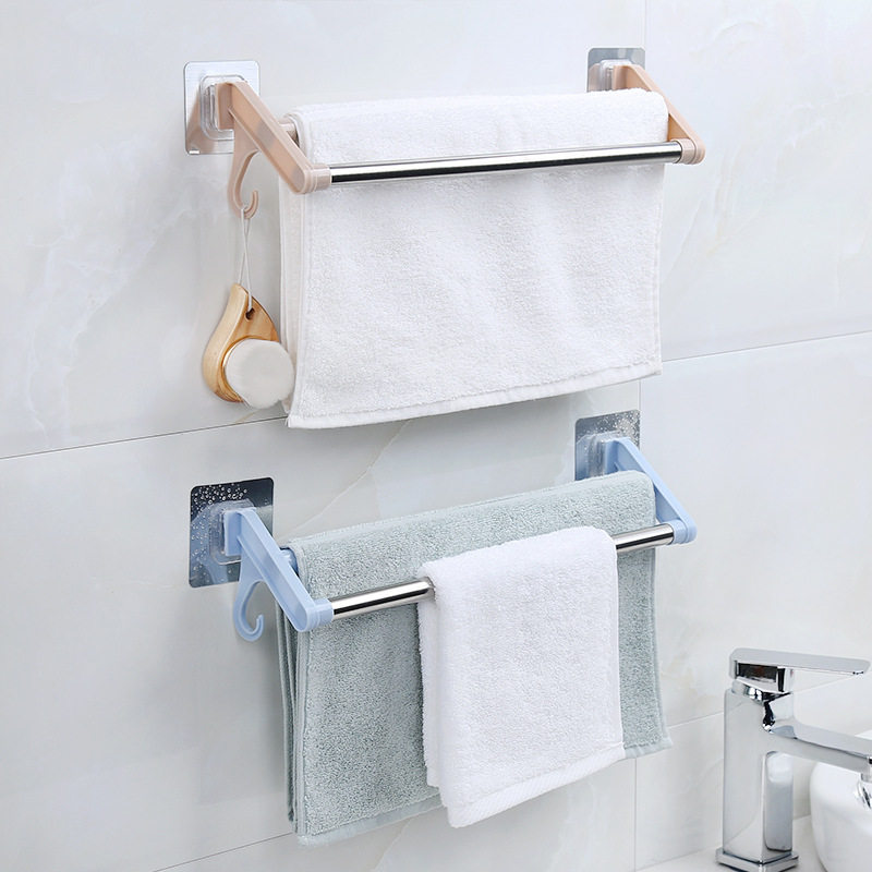 Bathroom Makeup Room Towel Frame-free Stainless Steel Double Rod Untraced Visual Towels Handling Rod Handling Frame