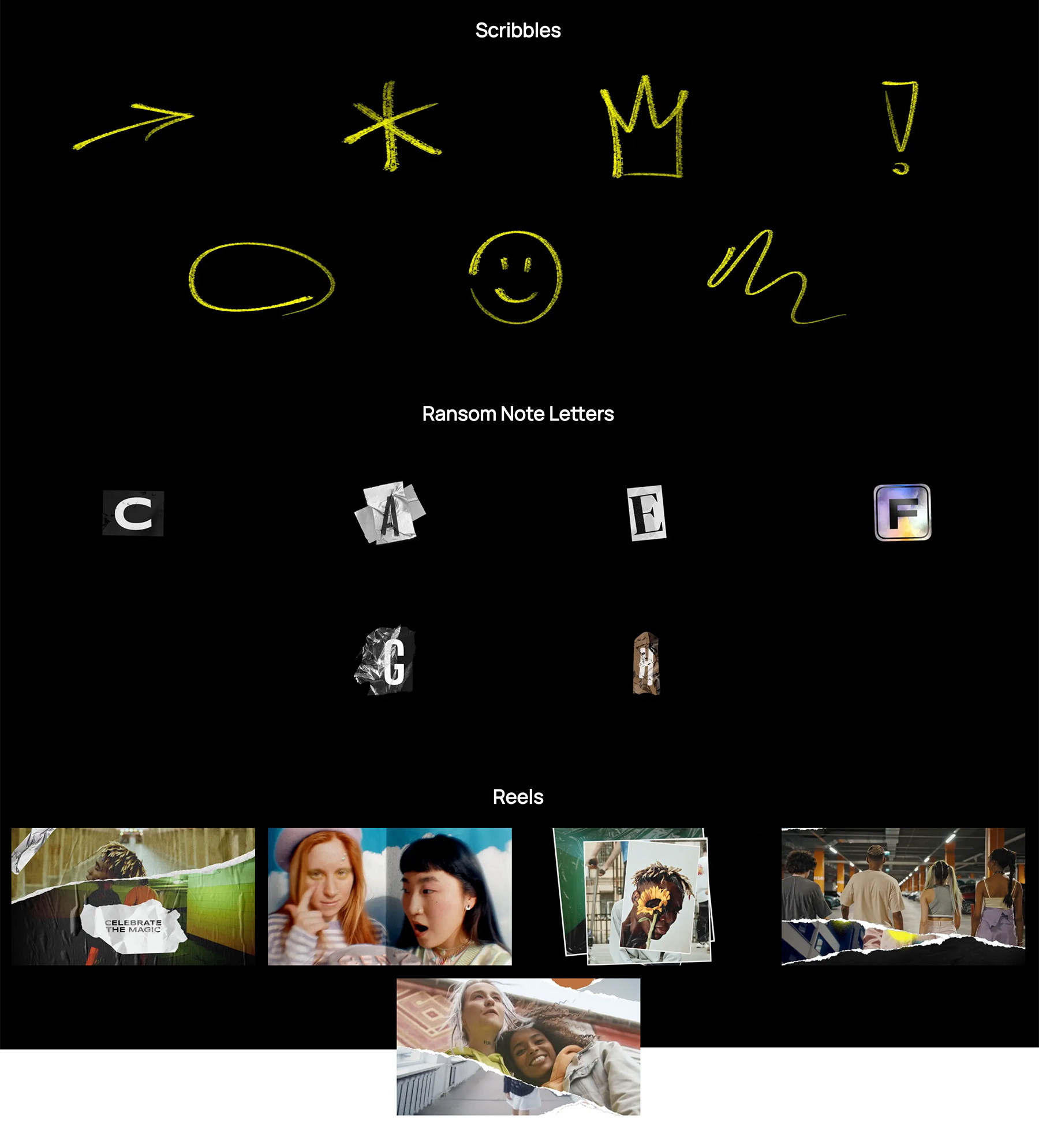 MotionVFX - mCollage Paper Rip 83种潮流前卫时尚美学趣味撕纸塑料纹理涂鸦笔画拼贴元素/标题文本动画/贴纸动画/宝丽来照片视频叠加效果转场过渡FCPX插件