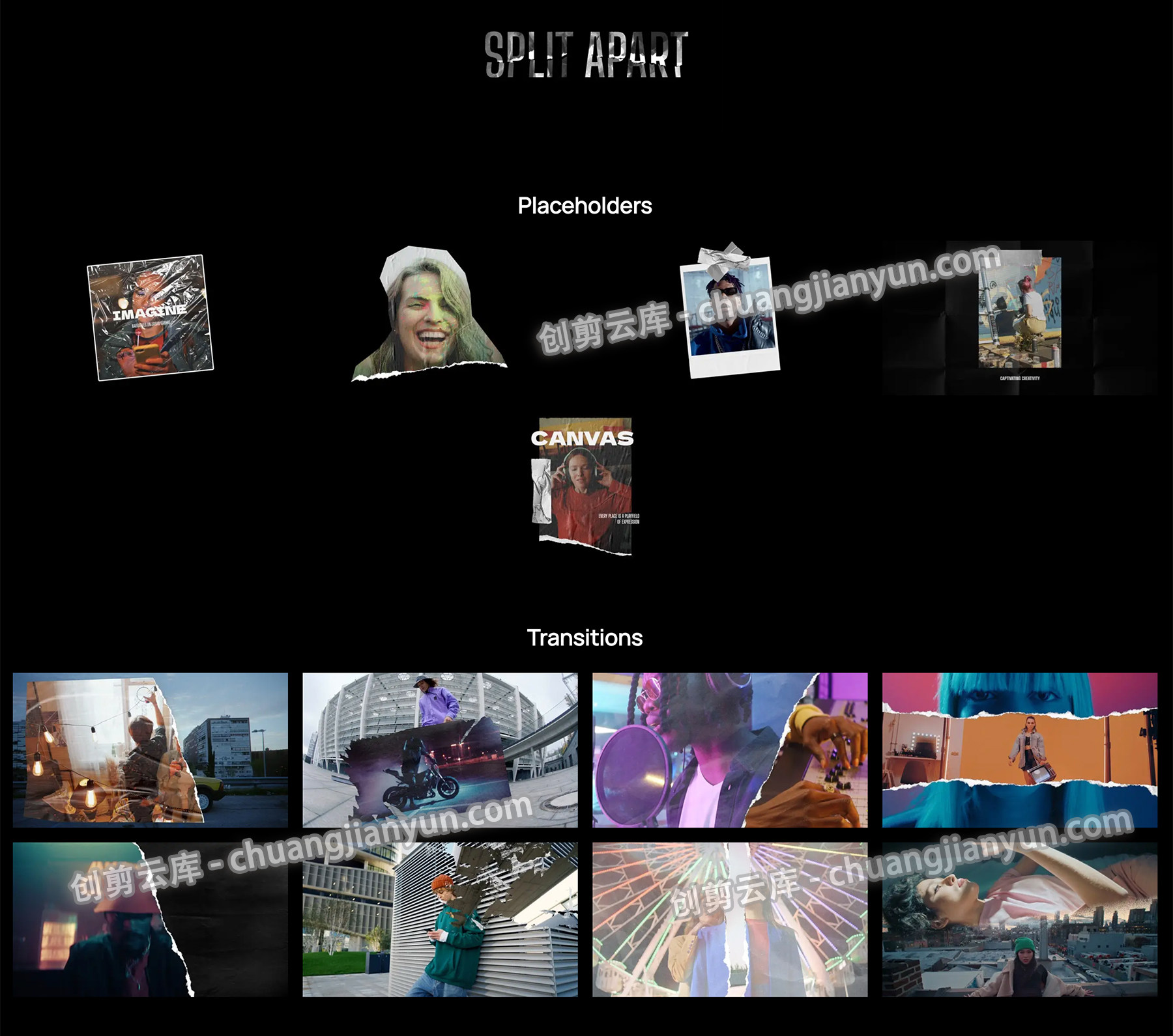 MotionVFX - mCollage Paper Rip 83种潮流前卫时尚美学趣味撕纸塑料纹理涂鸦笔画拼贴元素/标题文本动画/贴纸动画/宝丽来照片视频叠加效果转场过渡FCPX插件