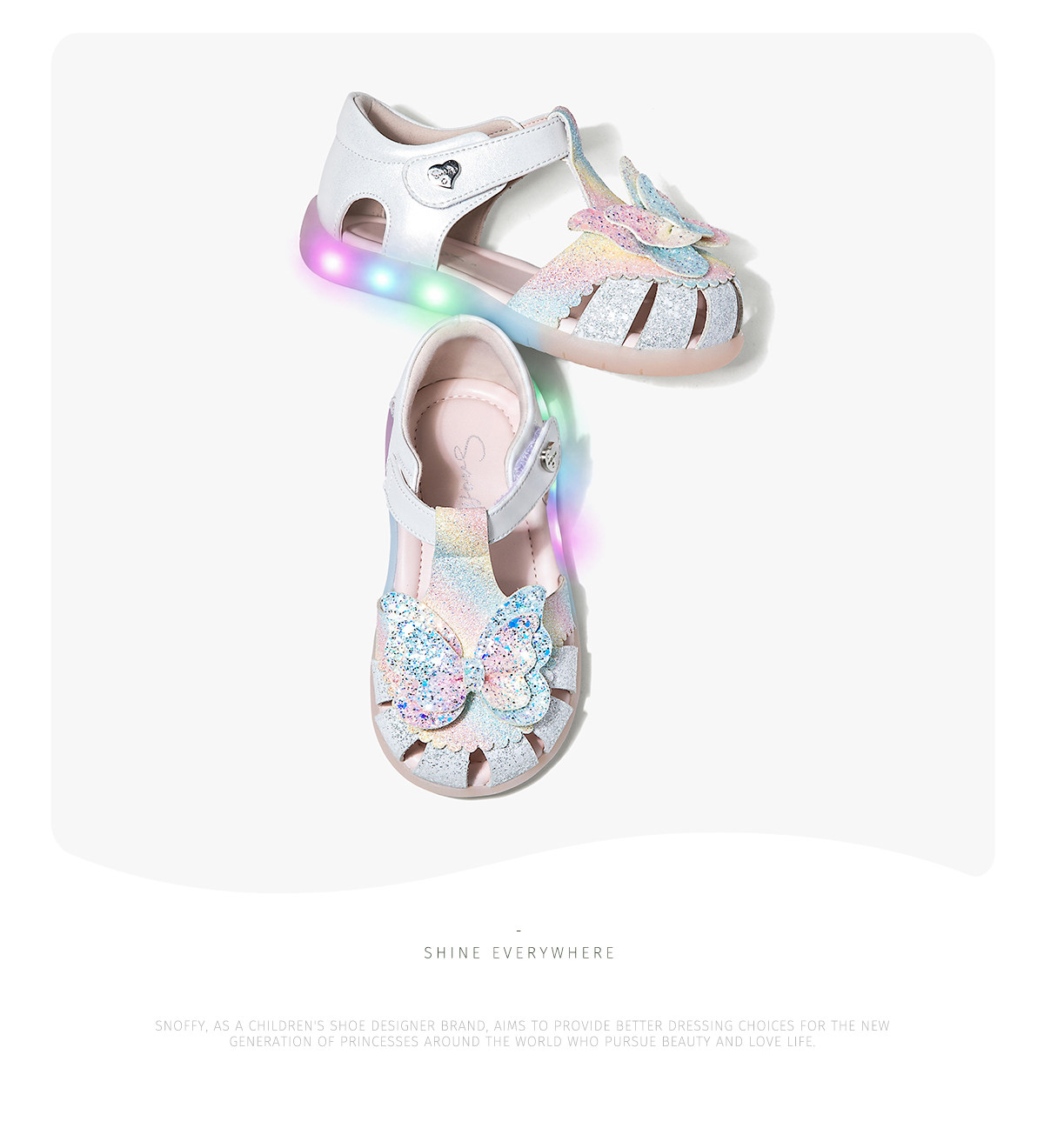 Flashing Light Shoes | Snuffy Girls' Sandals Summer New Style Children's Soft Sole Non-Slip Princess Baby Closed-Toe Sandals — 22