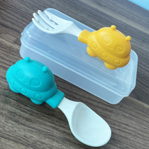 Childrens school meals training fork spoons Silicone Fork rice spoon Small baby Fu Spoon Cutlery Cutlery Cutlery for baby 1 year 2