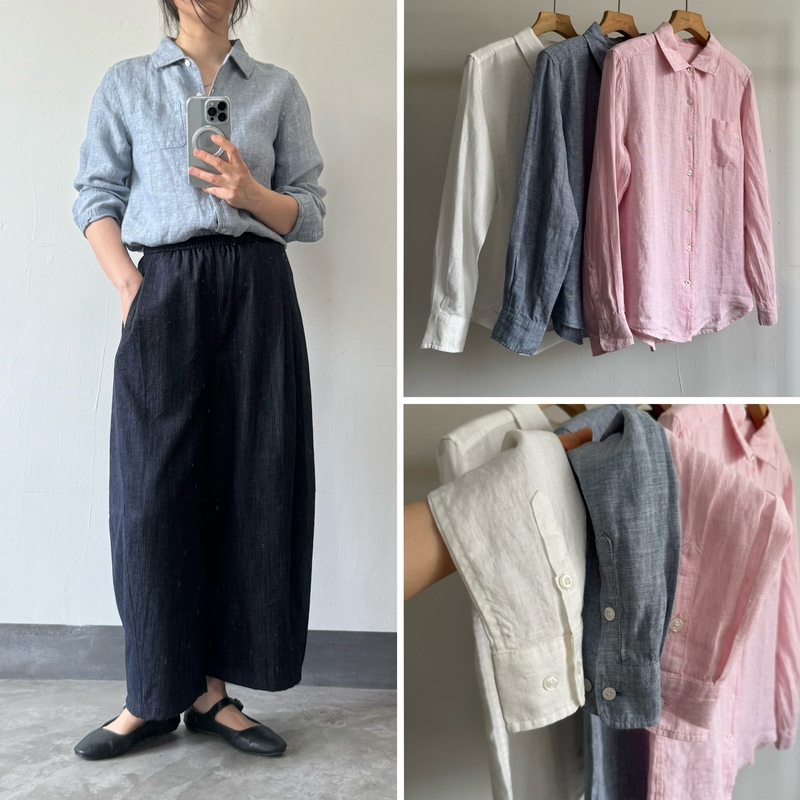Niche L/P Solid Fabric Classic Linen Shirt for Women, Long-Sleeved, Loose, Casual, Versatile Top for Spring and Summer