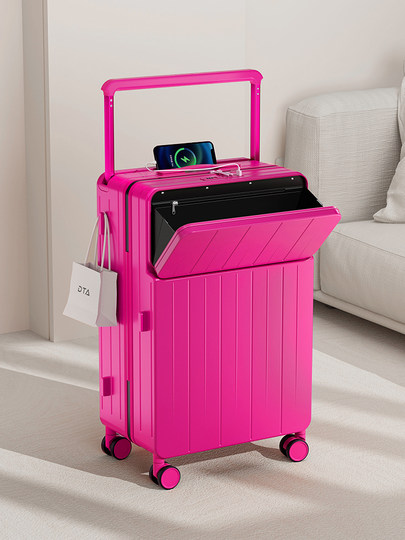 DTA front opening suitcase for women 2025 new multi-functional 20-inch boarding box wide pull rod pink suitcase