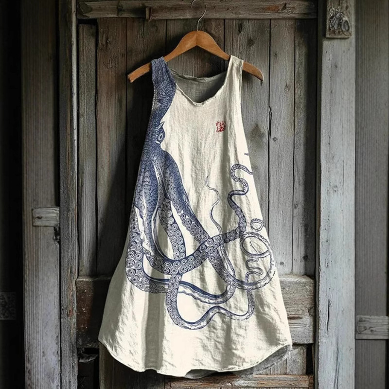 2026 New Foreign Trade Women's Sleeveless Round Neck 3D Printed Dress Summer Mid-Length A-Line Dress Vest 2026 New Foreign Trade Women's Sleeveless Round Neck 3D Printed Dress Summer Mid-Length A-Line Dress Vest
