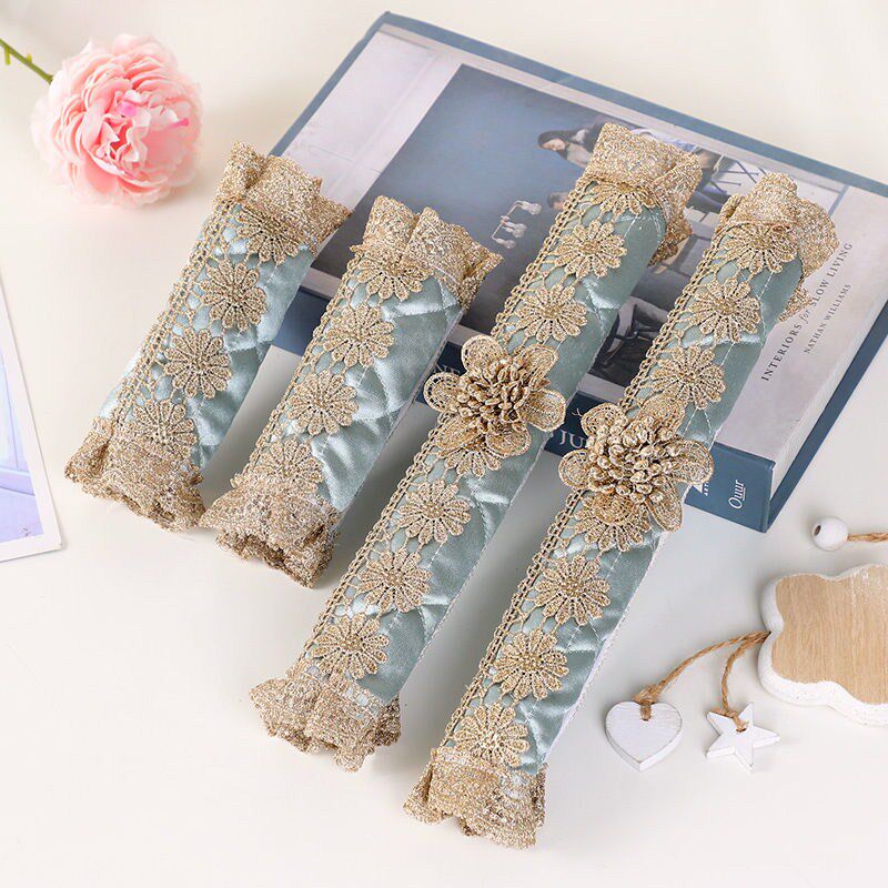 Lace embroidery cloth art thickened refrigerator door handle gloves double door refrigerator handle dust cover door