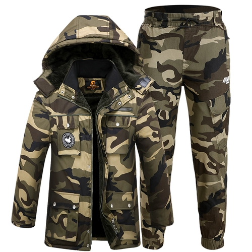 Демисезонная износостойкая утепленная куртка для работы, пуховик, хлопковый камуфляжный комплект