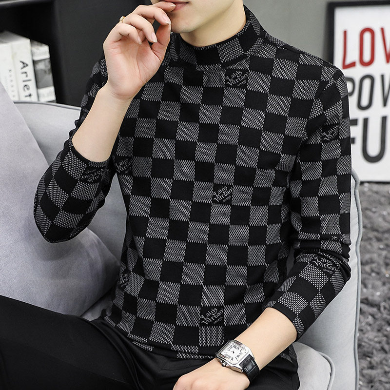 Middle-collar bottom-shirt Develvet fever clothes Men's autumn clothes single-piece blouses can be outworn Young students trendy fashion