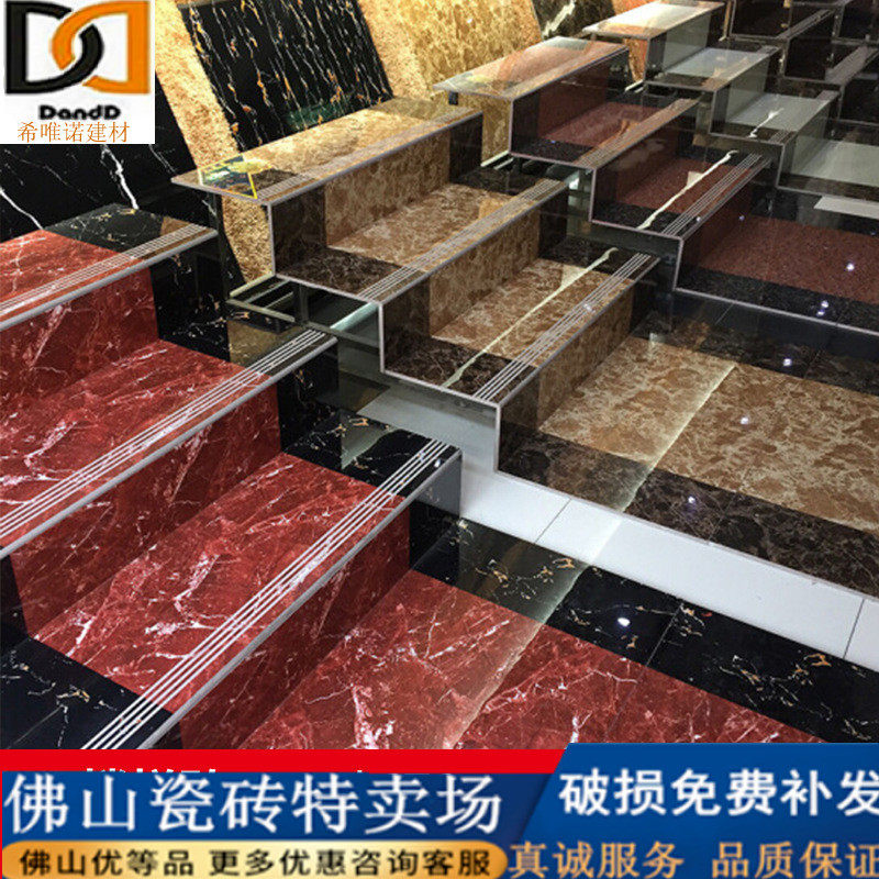 Foshan stair stepping brick European-style modern non-slip wear-resistant step brick imitation marble pattern splicing step brick tile