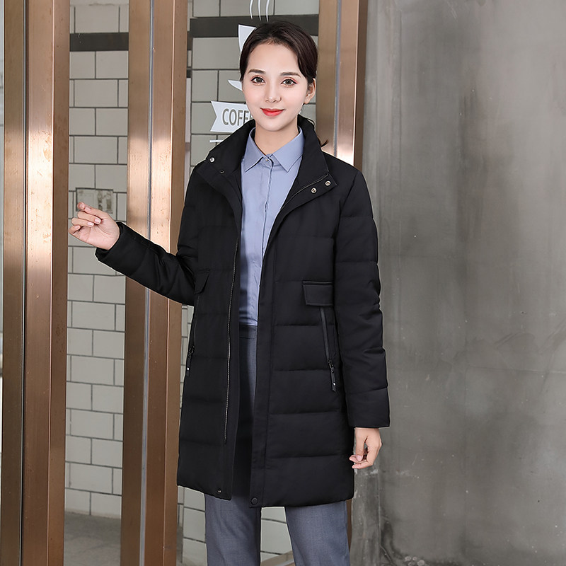 Men and Women's same Down Winter Medium and Long Edition Professional Sample House Show Center Black Business Hall Workware Sales Cotton Warm