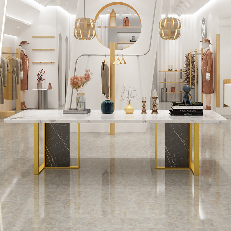 ins net red clothing store light luxury contrast marble display table in the island display table flowing water platform shoe bag display rack