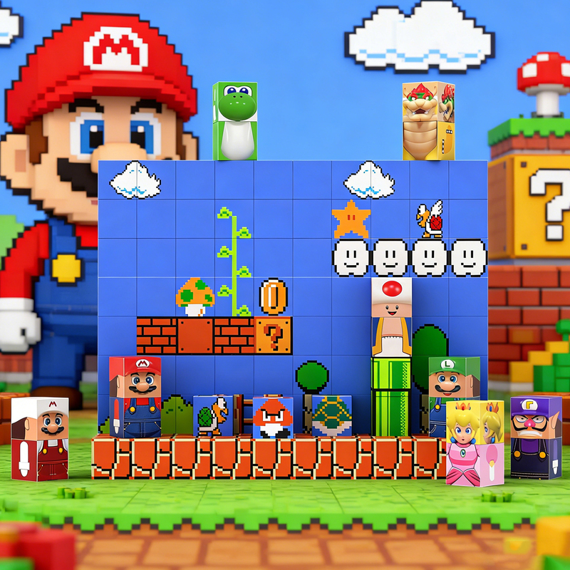 Super Mario Magnetic Block Puzzle Children's Educational Assembling Toy Mario Magnetic Building Blocks Gift for Boys and Girls